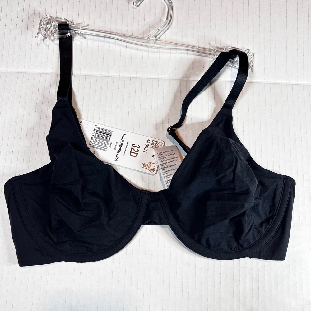 Adidas Underwire Bra Body Fit Black Everyday Comfort Size 32D $42 Retail